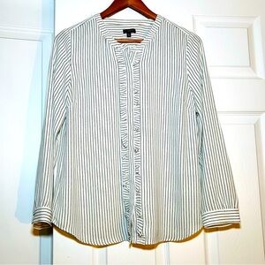 Talbots Long Sleeve Sheer Button Down Blouse Ruffle Accent